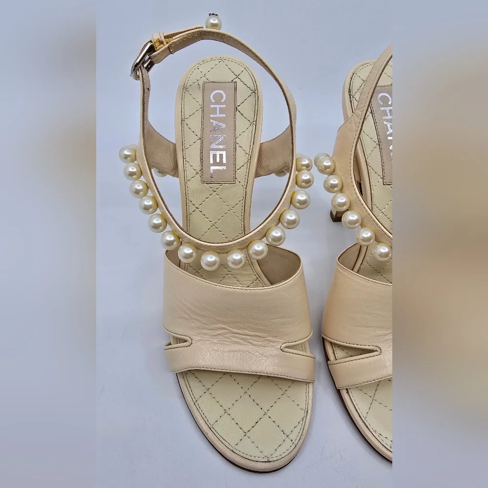 Chanel Pearl Accent Slingback Heels